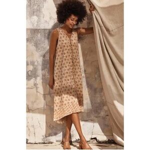 J Jill Elements Elliptical Dress Midi Peach Floral Sleeveless Medium Cottagecore